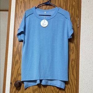 Blue Ribbed Women's Top
